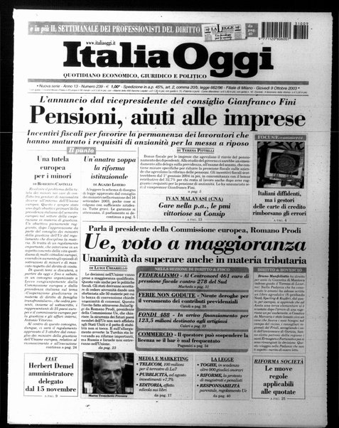 Italia oggi : quotidiano di economia finanza e politica